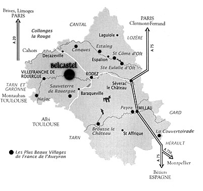 Carte de l'Aveyron qui situe Belcastel